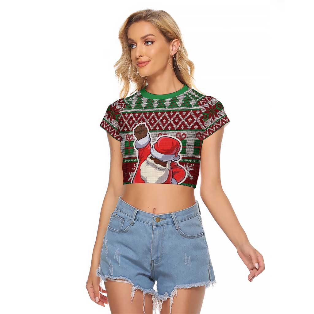 Africa Christmas Black Santa Fist Raglan Cropped T Shirt All Power to the People - Wonder Print Shop