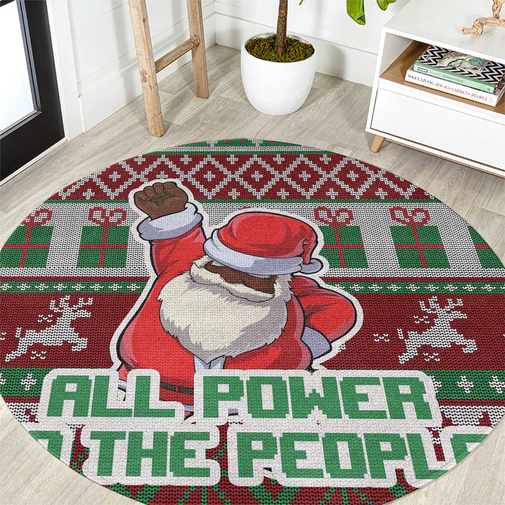 Africa Christmas Black Santa Fist Round Carpet All Power to the People