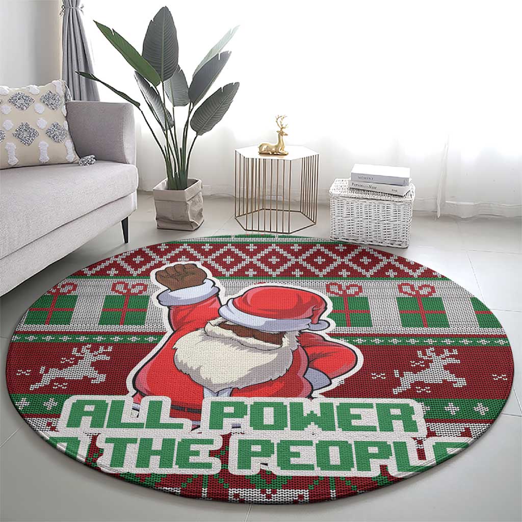 Africa Christmas Black Santa Fist Round Carpet All Power to the People
