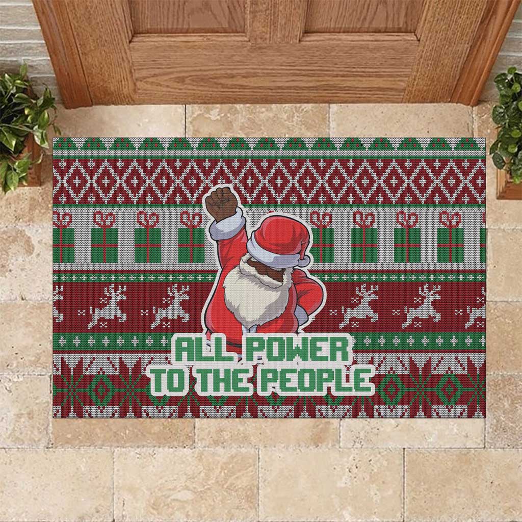 Africa Christmas Black Santa Fist Rubber Doormat All Power to the People - Wonder Print Shop