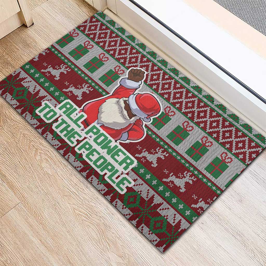 Africa Christmas Black Santa Fist Rubber Doormat All Power to the People - Wonder Print Shop