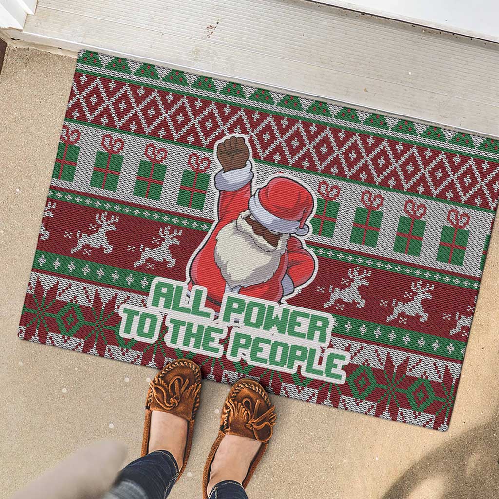 Africa Christmas Black Santa Fist Rubber Doormat All Power to the People - Wonder Print Shop
