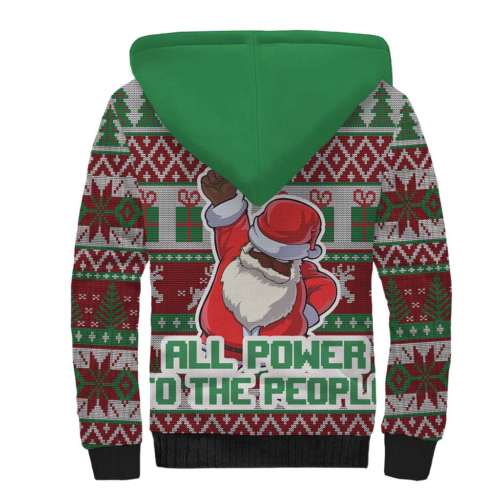 Africa Christmas Black Santa Fist Sherpa Hoodie All Power to the People - Wonder Print Shop
