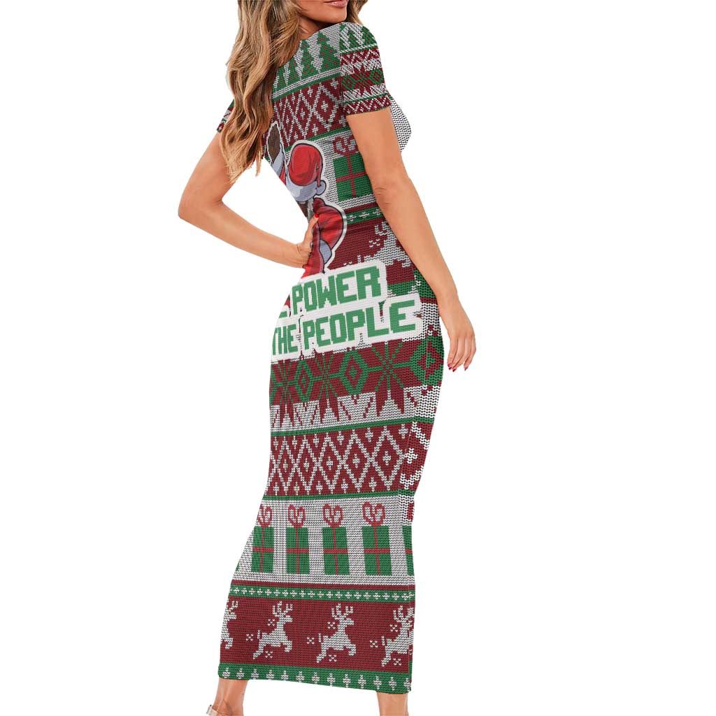 Africa Christmas Black Santa Fist Short Sleeve Bodycon Dress All Power to the People - Wonder Print Shop