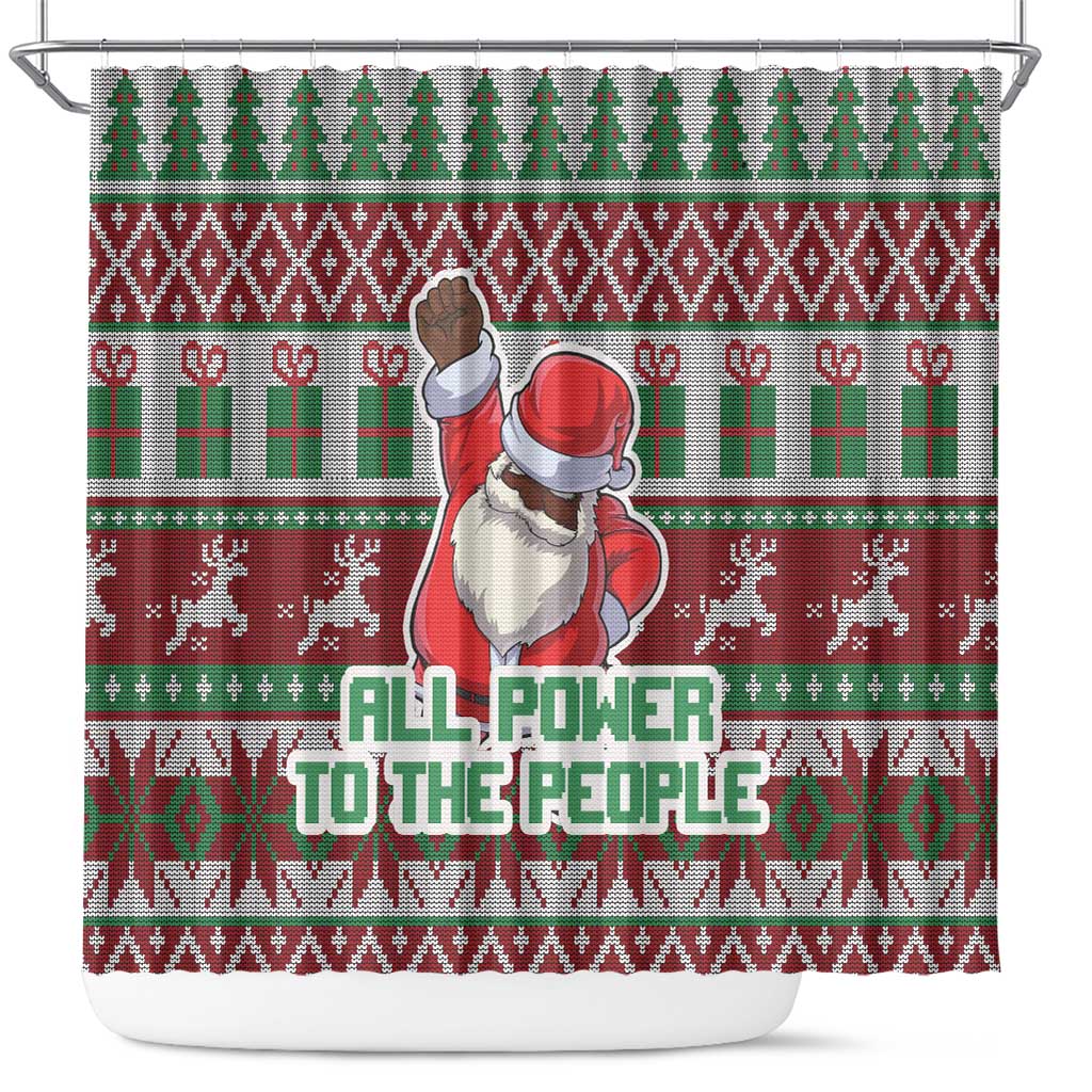 Africa Christmas Black Santa Fist Shower Curtain All Power to the People