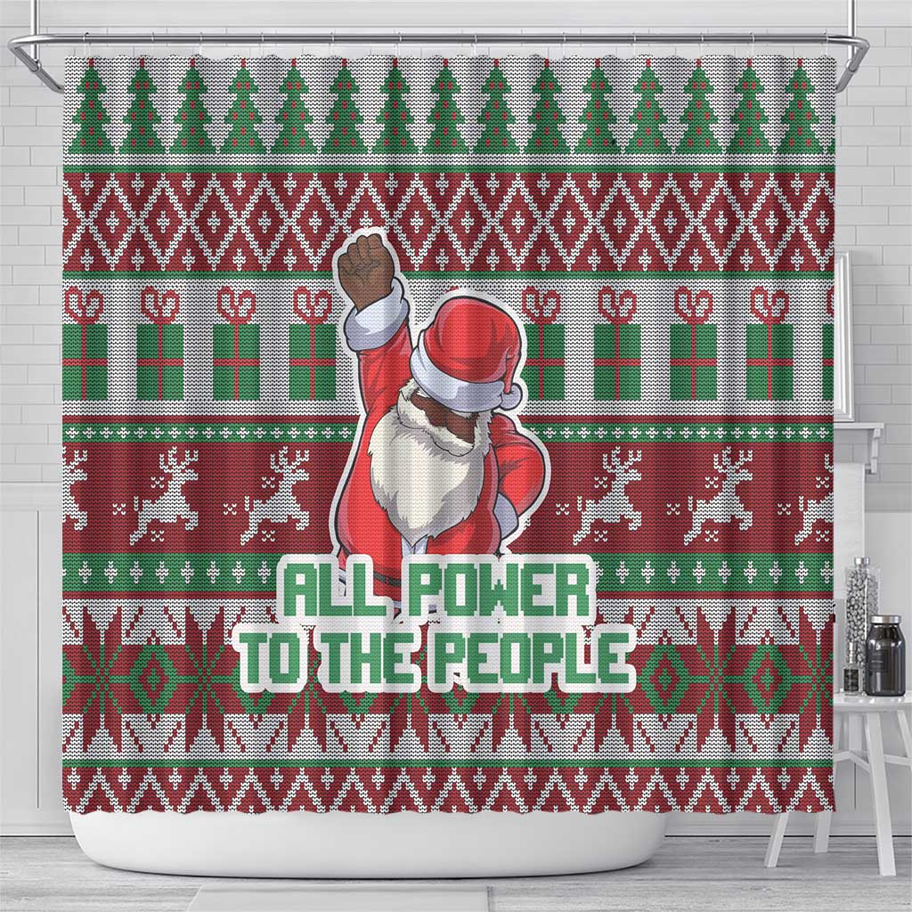 Africa Christmas Black Santa Fist Shower Curtain All Power to the People