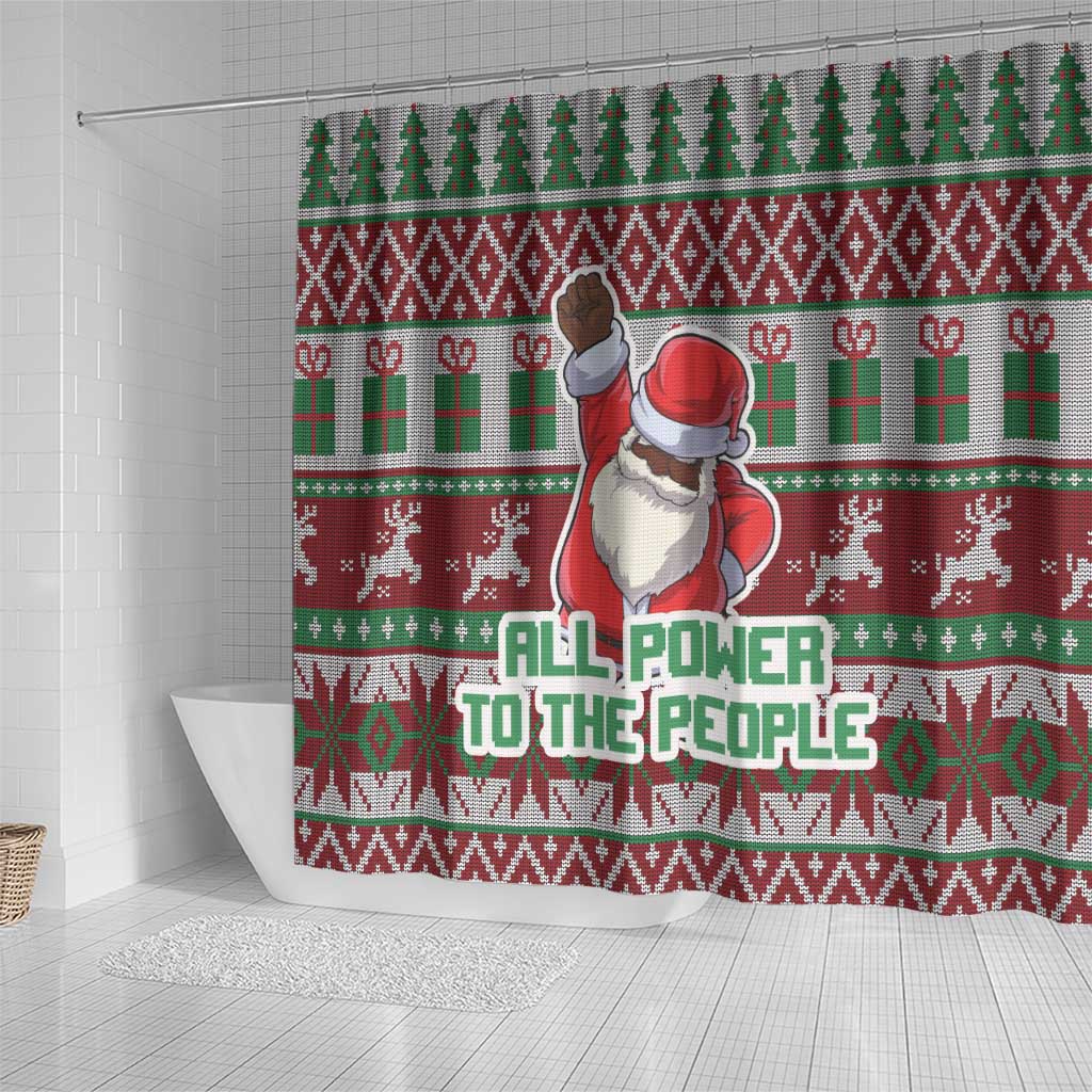 Africa Christmas Black Santa Fist Shower Curtain All Power to the People