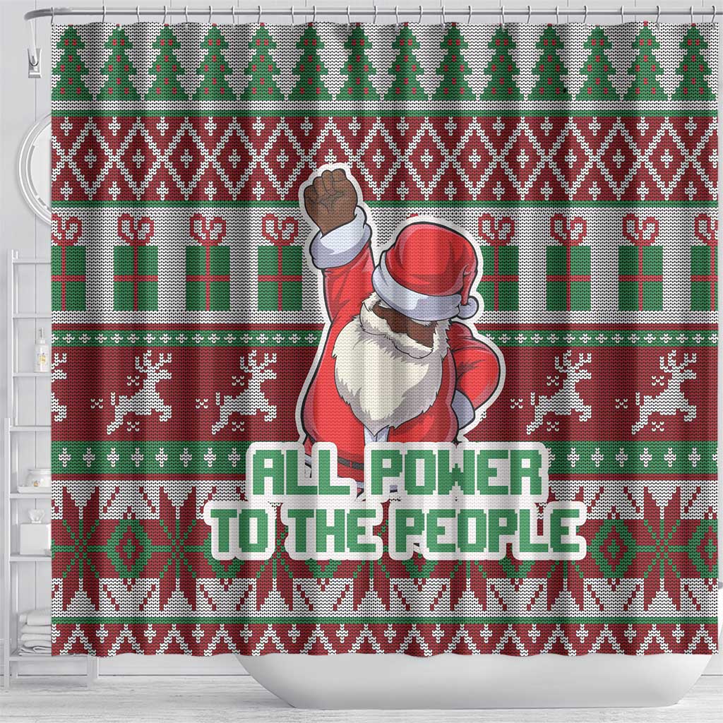 Africa Christmas Black Santa Fist Shower Curtain All Power to the People