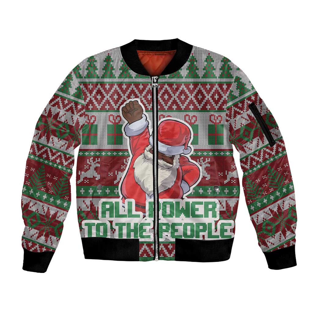 Africa Christmas Black Santa Fist Sleeve Zip Bomber Jacket All Power to the People - Wonder Print Shop