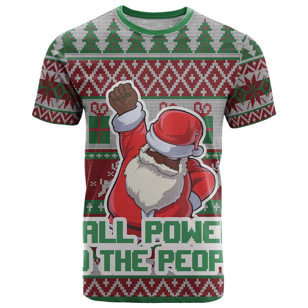 Africa Christmas Black Santa Fist T Shirt All Power to the People - Wonder Print Shop