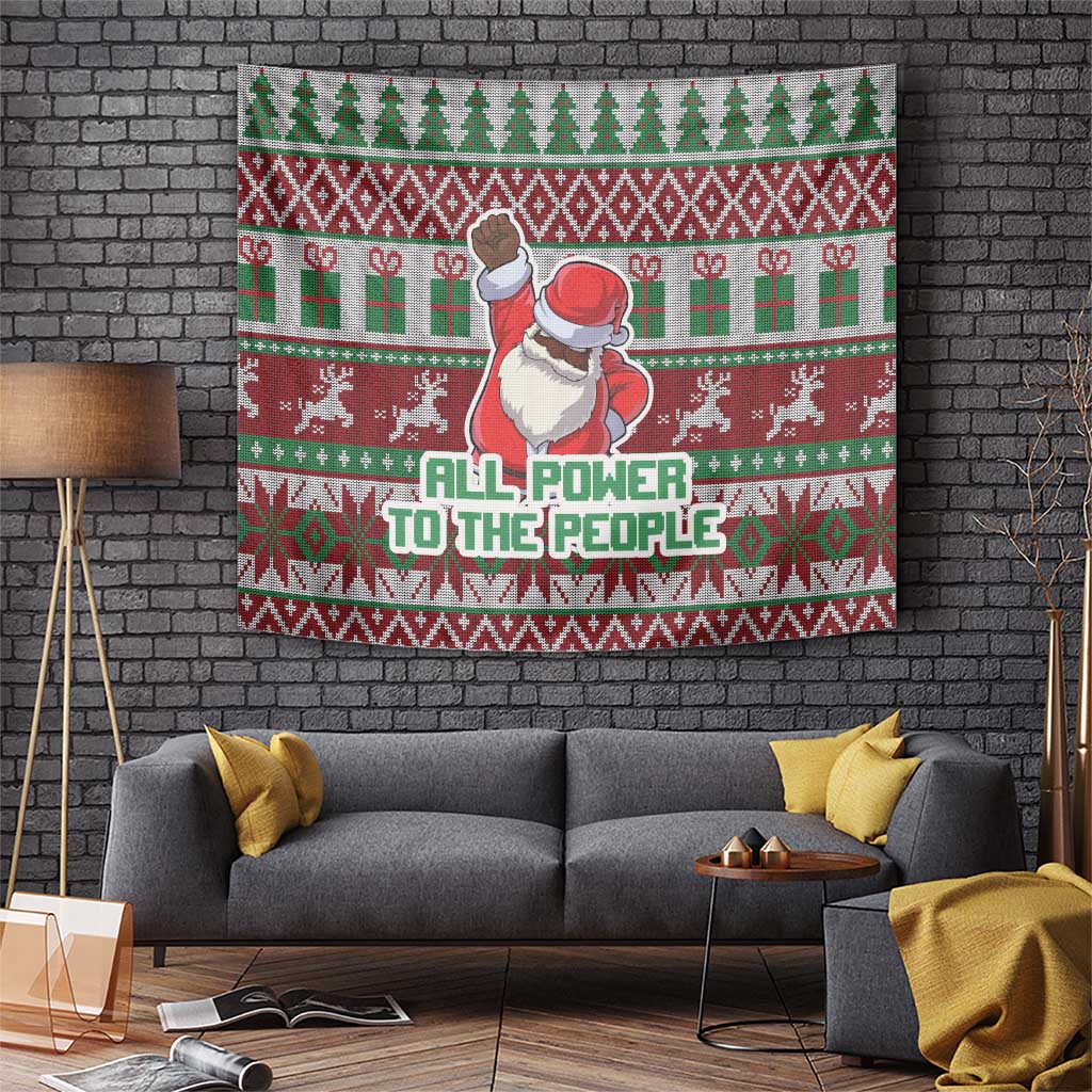 Africa Christmas Black Santa Fist Tapestry All Power to the People - Wonder Print Shop