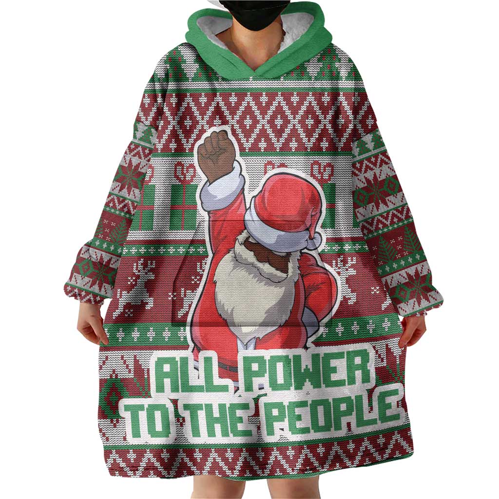Africa Christmas Black Santa Fist Wearable Blanket Hoodie All Power to the People - Wonder Print Shop