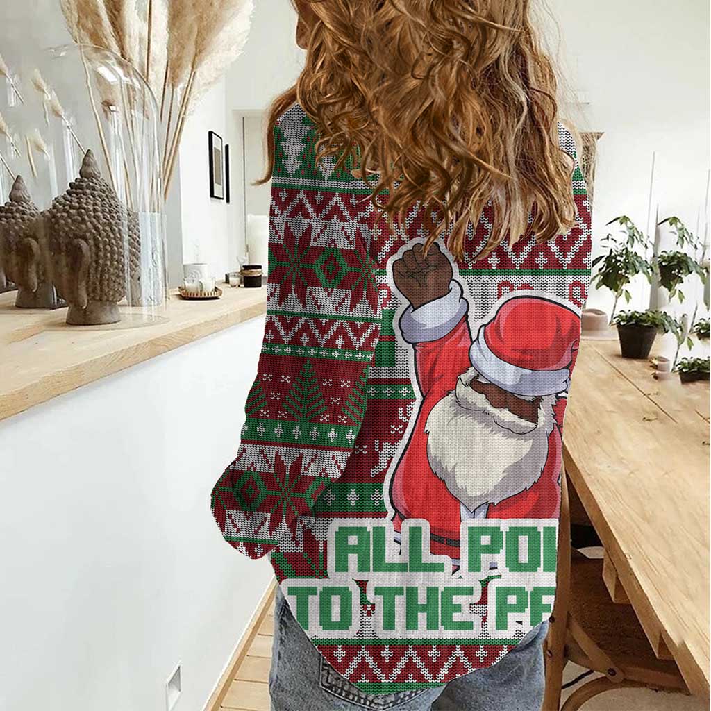 Africa Christmas Black Santa Fist Women Casual Shirt All Power to the People - Wonder Print Shop