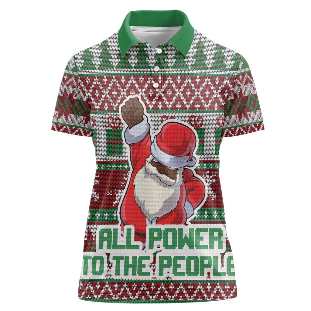 Africa Christmas Black Santa Fist Women Polo Shirt All Power to the People - Wonder Print Shop
