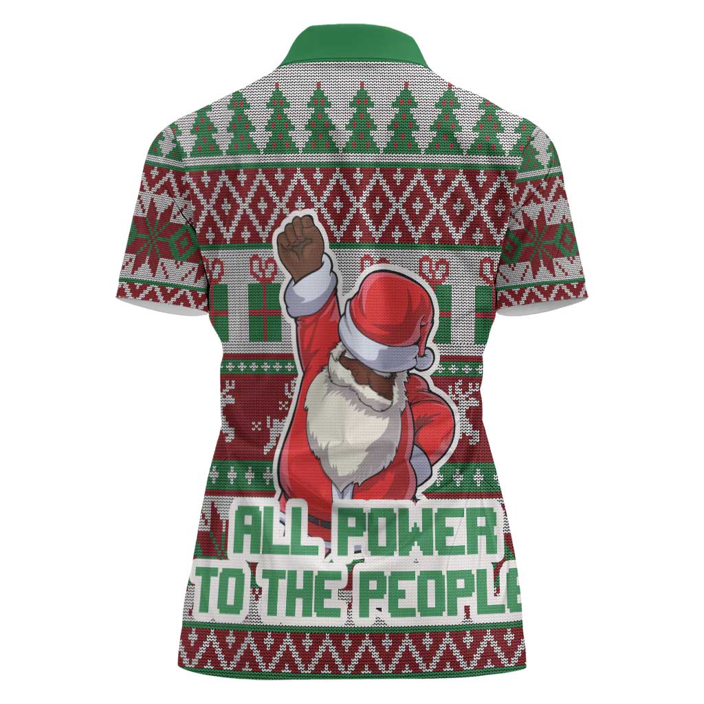 Africa Christmas Black Santa Fist Women Polo Shirt All Power to the People - Wonder Print Shop