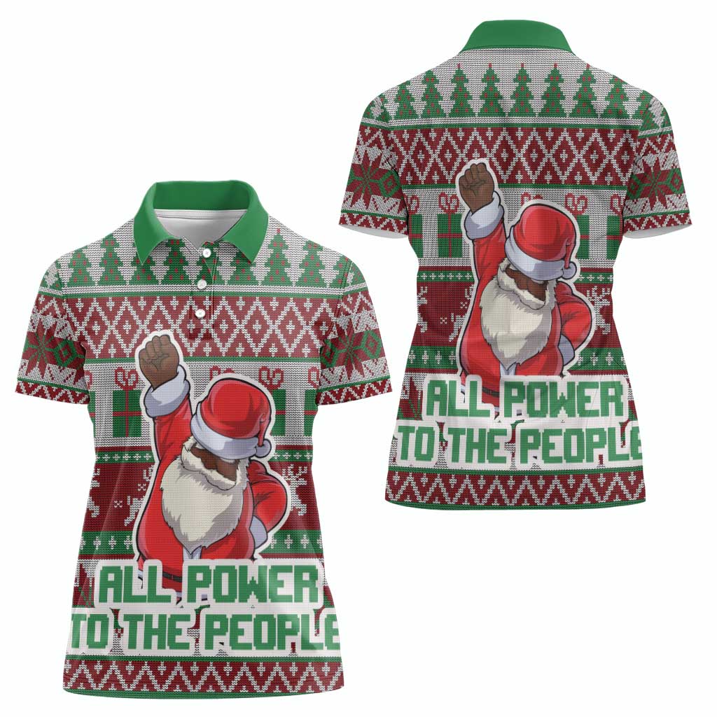 Africa Christmas Black Santa Fist Women Polo Shirt All Power to the People - Wonder Print Shop