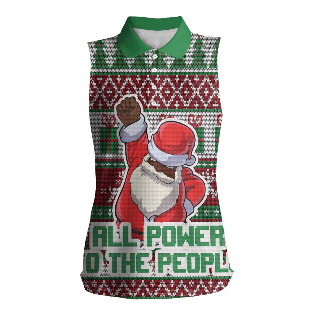 Africa Christmas Black Santa Fist Women Sleeveless Polo Shirt All Power to the People - Wonder Print Shop