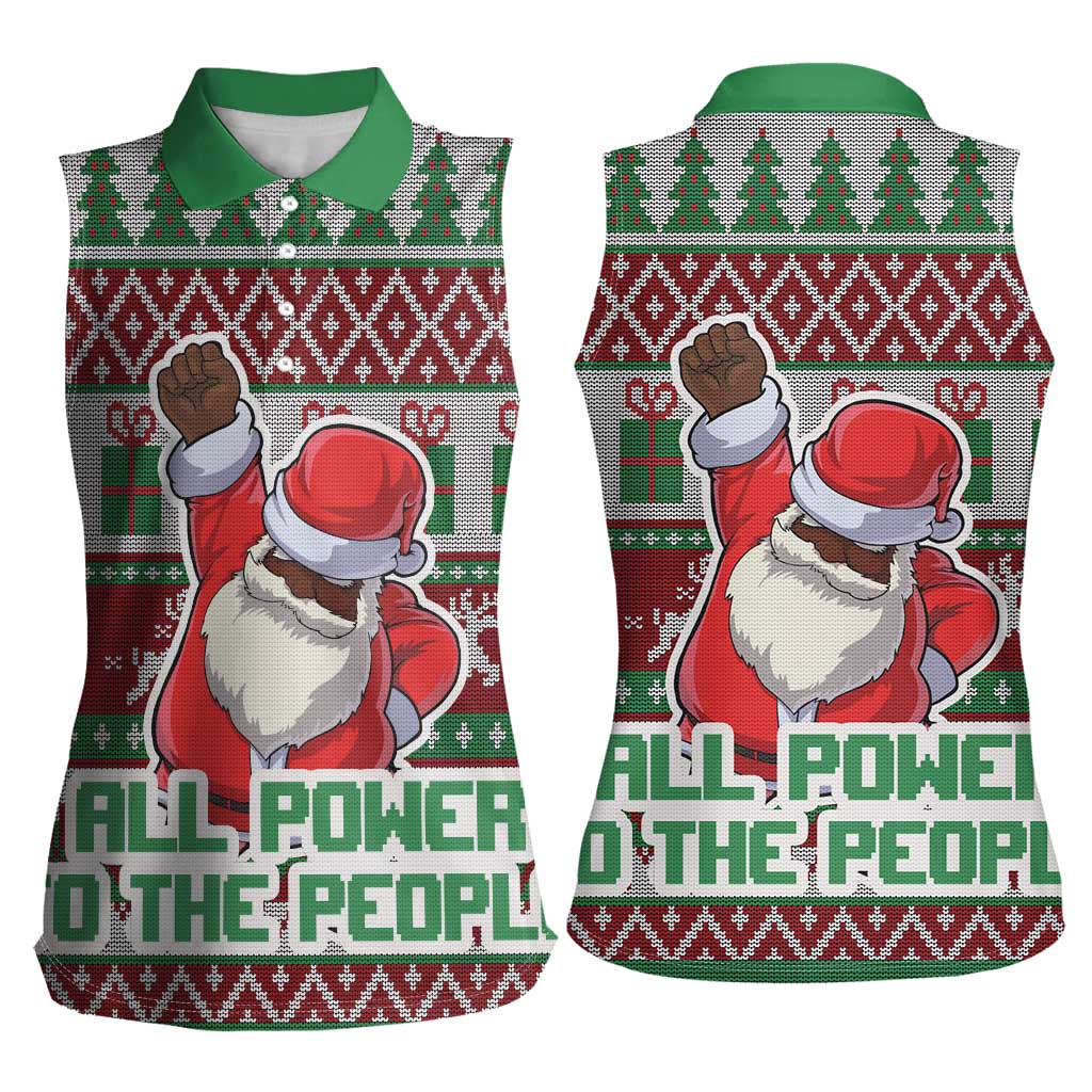 Africa Christmas Black Santa Fist Women Sleeveless Polo Shirt All Power to the People - Wonder Print Shop