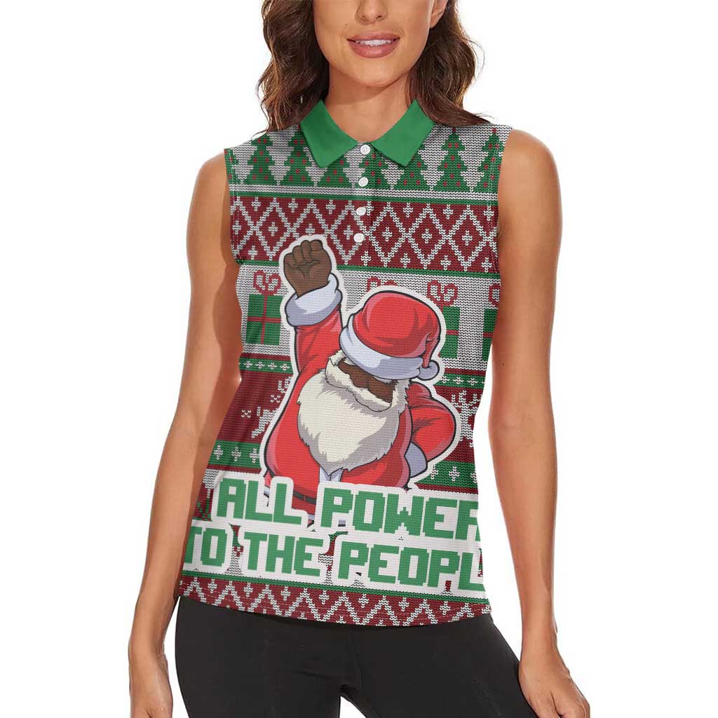 Africa Christmas Black Santa Fist Women Sleeveless Polo Shirt All Power to the People - Wonder Print Shop