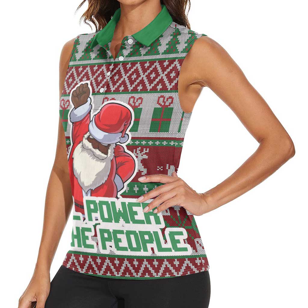 Africa Christmas Black Santa Fist Women Sleeveless Polo Shirt All Power to the People - Wonder Print Shop
