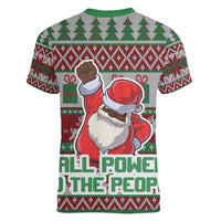 Africa Christmas Black Santa Fist Women V-Neck T-Shirt All Power to the People - Wonder Print Shop