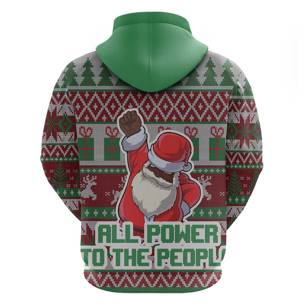 Africa Christmas Black Santa Fist Zip Hoodie All Power to the People - Wonder Print Shop