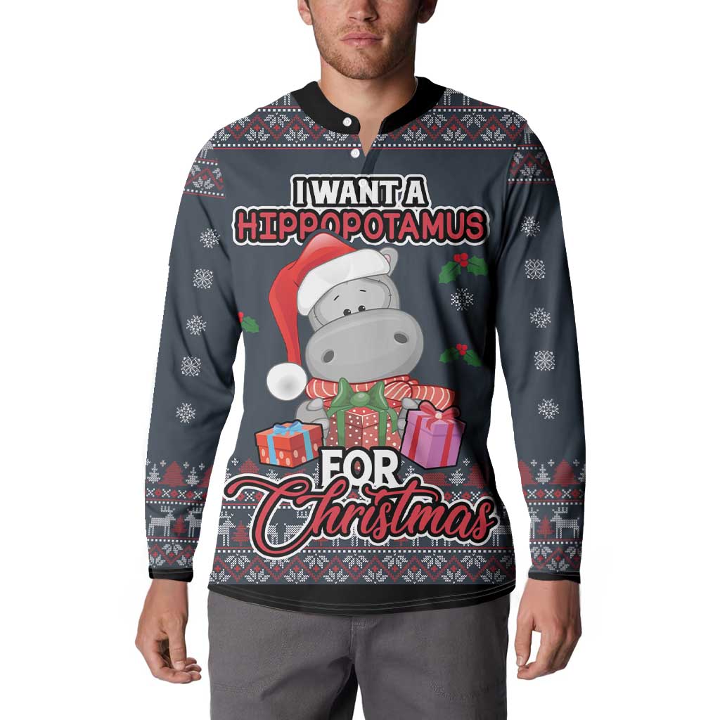 I Want A Hippopotamus Christmas Button Sweatshirt - Wonder Print Shop