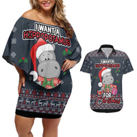 I Want A Hippopotamus Christmas Couples Matching Off Shoulder Short Dress and Hawaiian Shirt - Wonder Print Shop