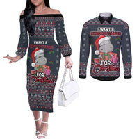 I Want A Hippopotamus Christmas Couples Matching Off The Shoulder Long Sleeve Dress and Long Sleeve Button Shirt