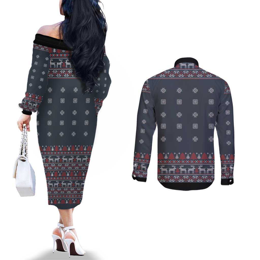 I Want A Hippopotamus Christmas Couples Matching Off The Shoulder Long Sleeve Dress and Long Sleeve Button Shirt