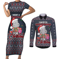 I Want A Hippopotamus Christmas Couples Matching Short Sleeve Bodycon Dress and Long Sleeve Button Shirt - Wonder Print Shop
