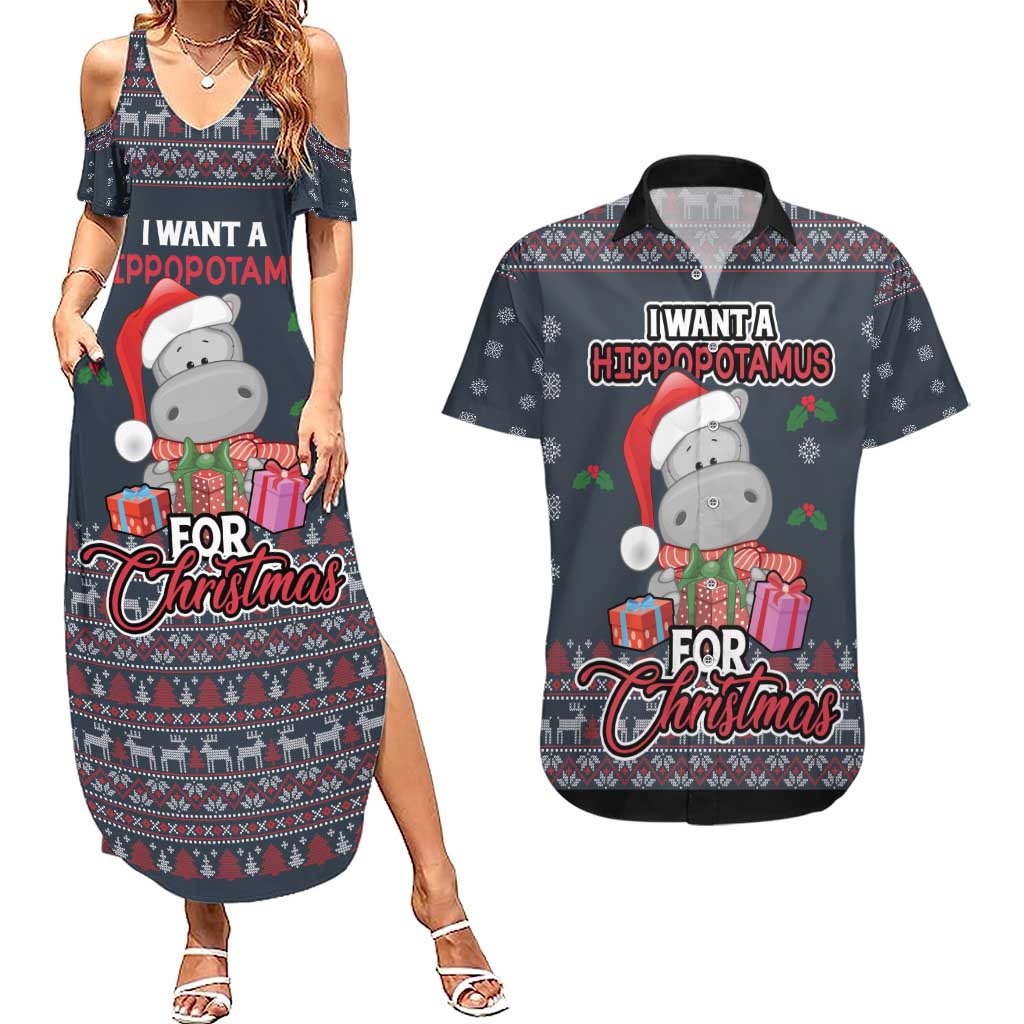 I Want A Hippopotamus Christmas Couples Matching Summer Maxi Dress and Hawaiian Shirt - Wonder Print Shop