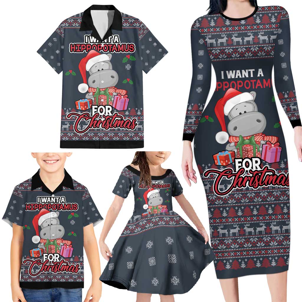 I Want A Hippopotamus Christmas Family Matching Long Sleeve Bodycon Dress and Hawaiian Shirt - Wonder Print Shop