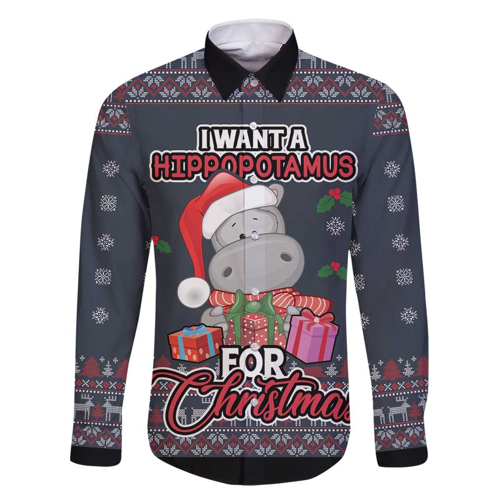 I Want A Hippopotamus Christmas Family Matching Long Sleeve Bodycon Dress and Hawaiian Shirt - Wonder Print Shop