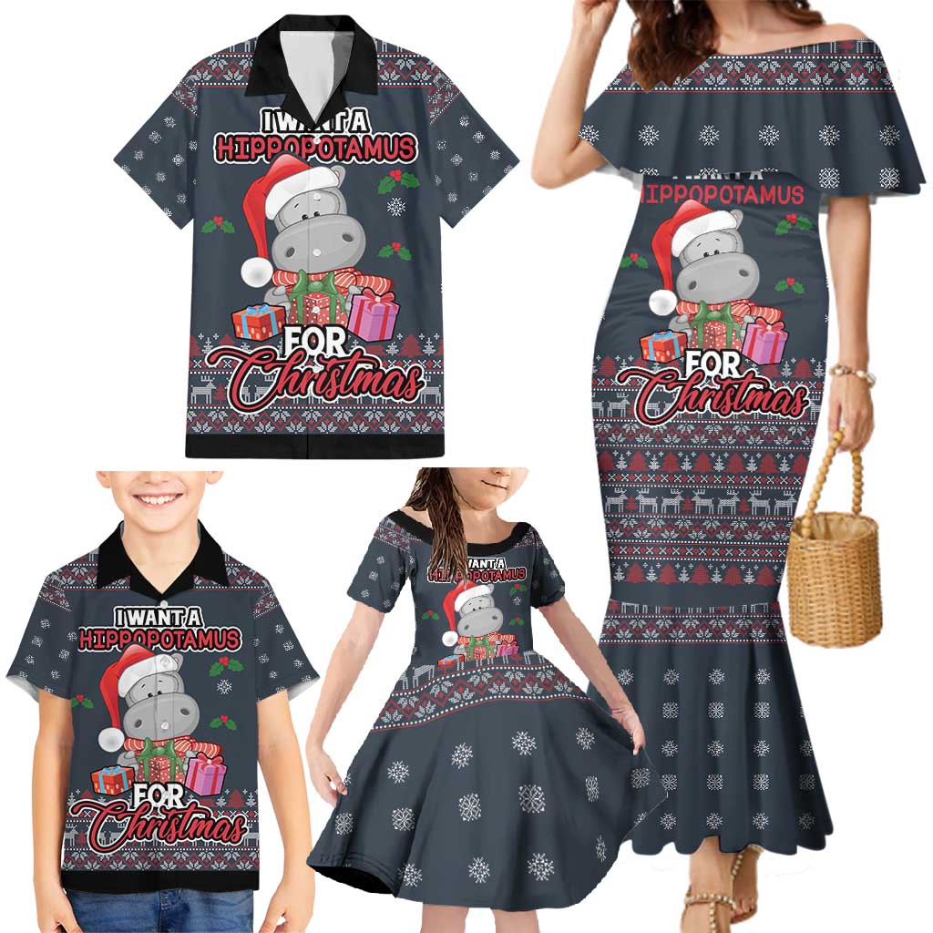 I Want A Hippopotamus Christmas Family Matching Mermaid Dress and Hawaiian Shirt - Wonder Print Shop