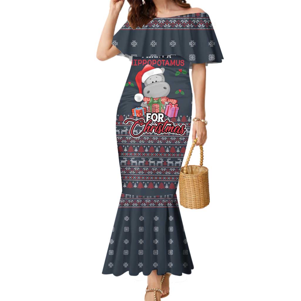 I Want A Hippopotamus Christmas Family Matching Mermaid Dress and Hawaiian Shirt - Wonder Print Shop