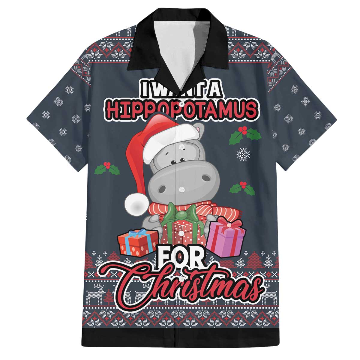 I Want A Hippopotamus Christmas Family Matching Off The Shoulder Long Sleeve Dress and Hawaiian Shirt - Wonder Print Shop