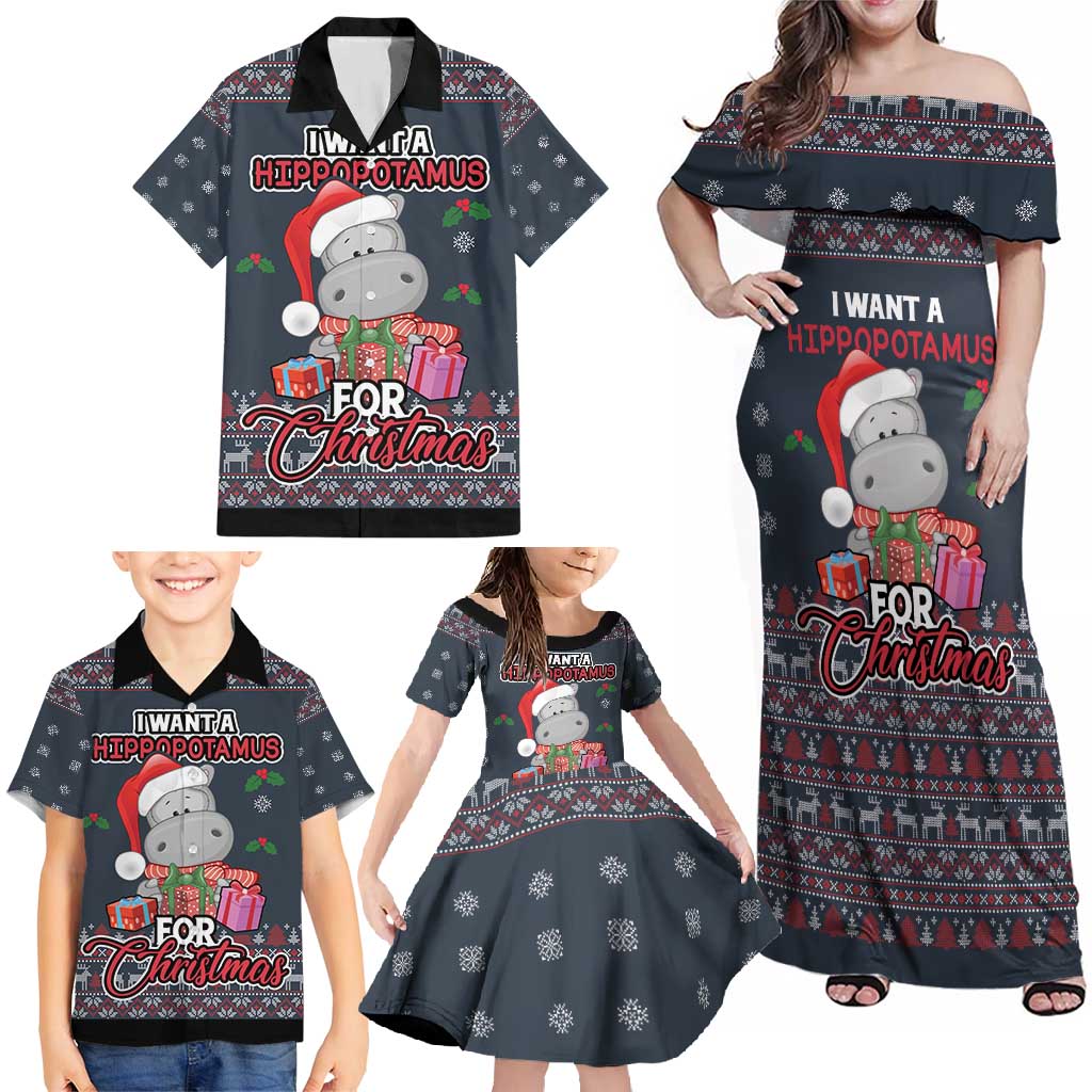 I Want A Hippopotamus Christmas Family Matching Off Shoulder Maxi Dress and Hawaiian Shirt - Wonder Print Shop