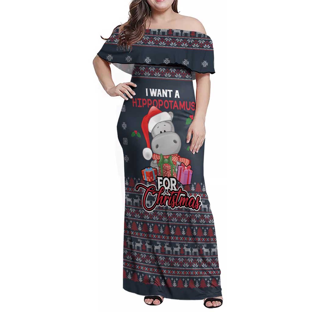 I Want A Hippopotamus Christmas Family Matching Off Shoulder Maxi Dress and Hawaiian Shirt - Wonder Print Shop
