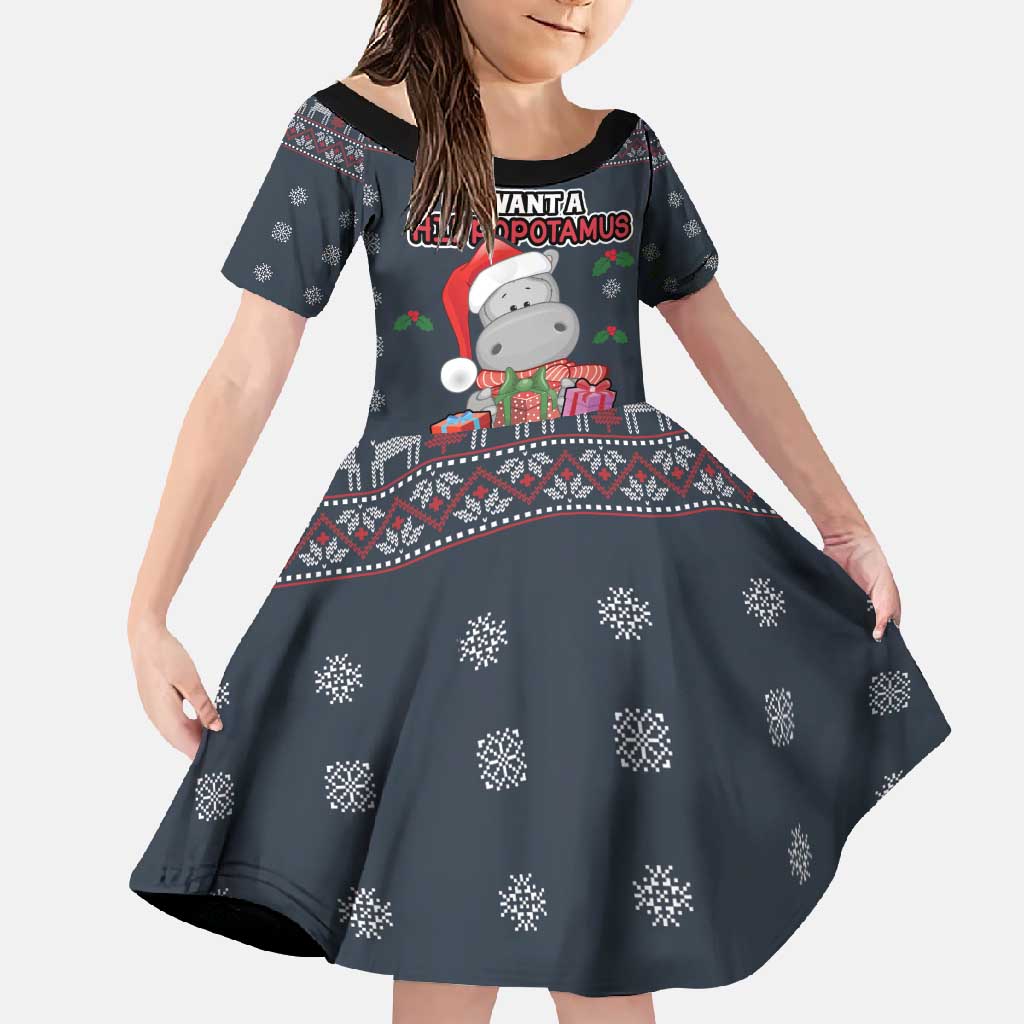 I Want A Hippopotamus Christmas Family Matching Short Sleeve Bodycon Dress and Hawaiian Shirt - Wonder Print Shop
