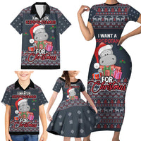 I Want A Hippopotamus Christmas Family Matching Short Sleeve Bodycon Dress and Hawaiian Shirt - Wonder Print Shop