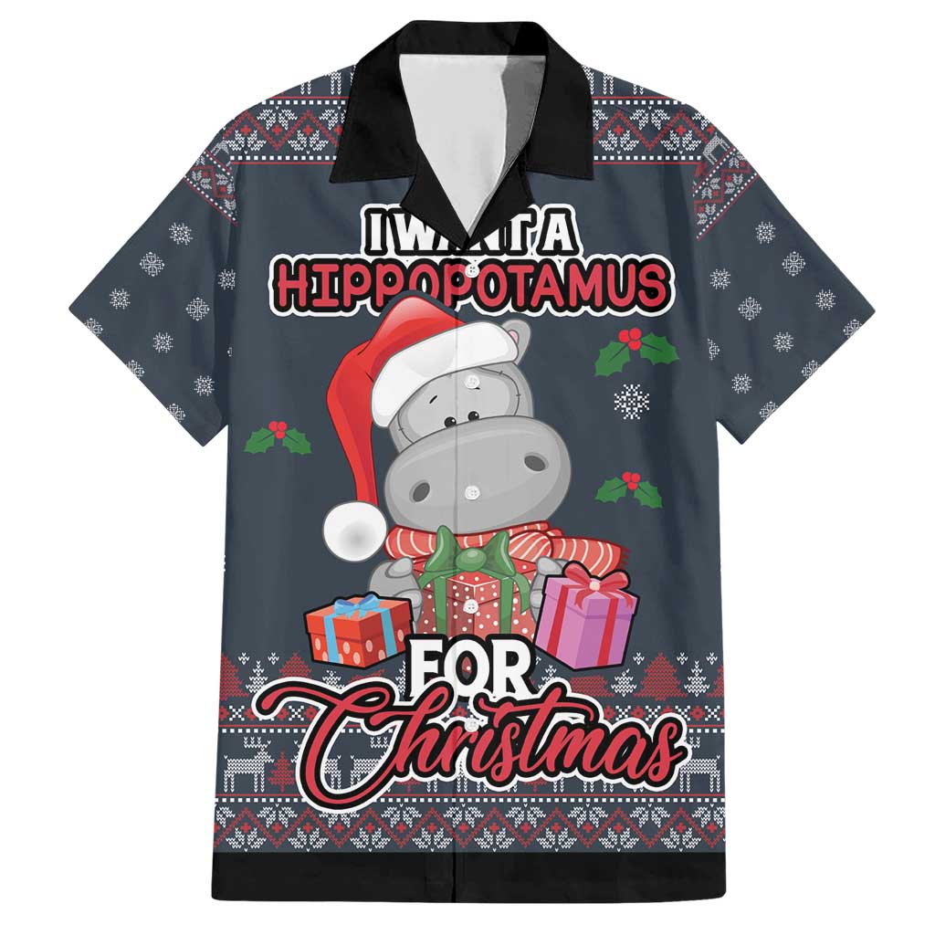 I Want A Hippopotamus Christmas Family Matching Short Sleeve Bodycon Dress and Hawaiian Shirt - Wonder Print Shop