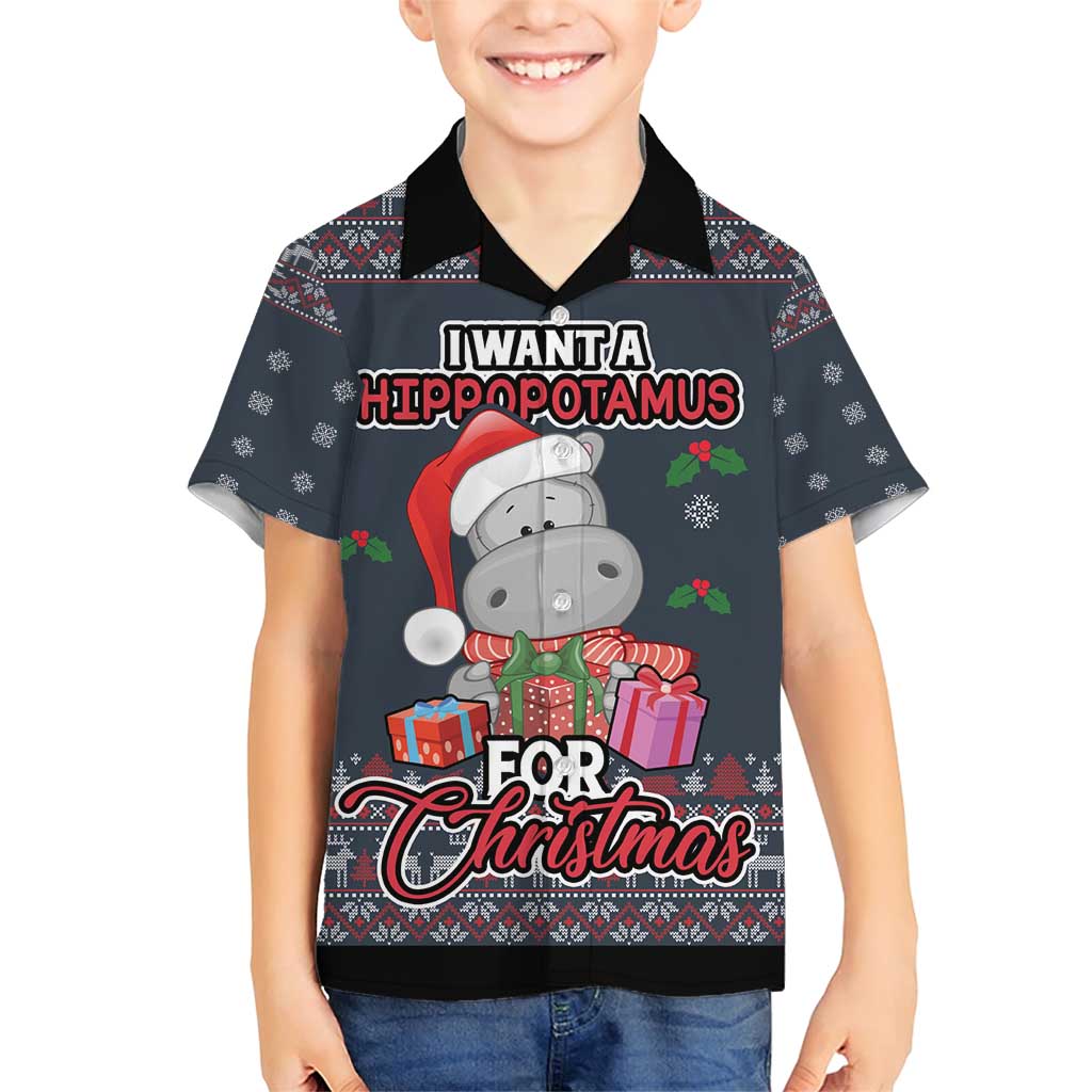 I Want A Hippopotamus Christmas Family Matching Short Sleeve Bodycon Dress and Hawaiian Shirt - Wonder Print Shop
