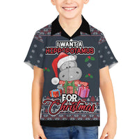 I Want A Hippopotamus Christmas Family Matching Short Sleeve Bodycon Dress and Hawaiian Shirt - Wonder Print Shop