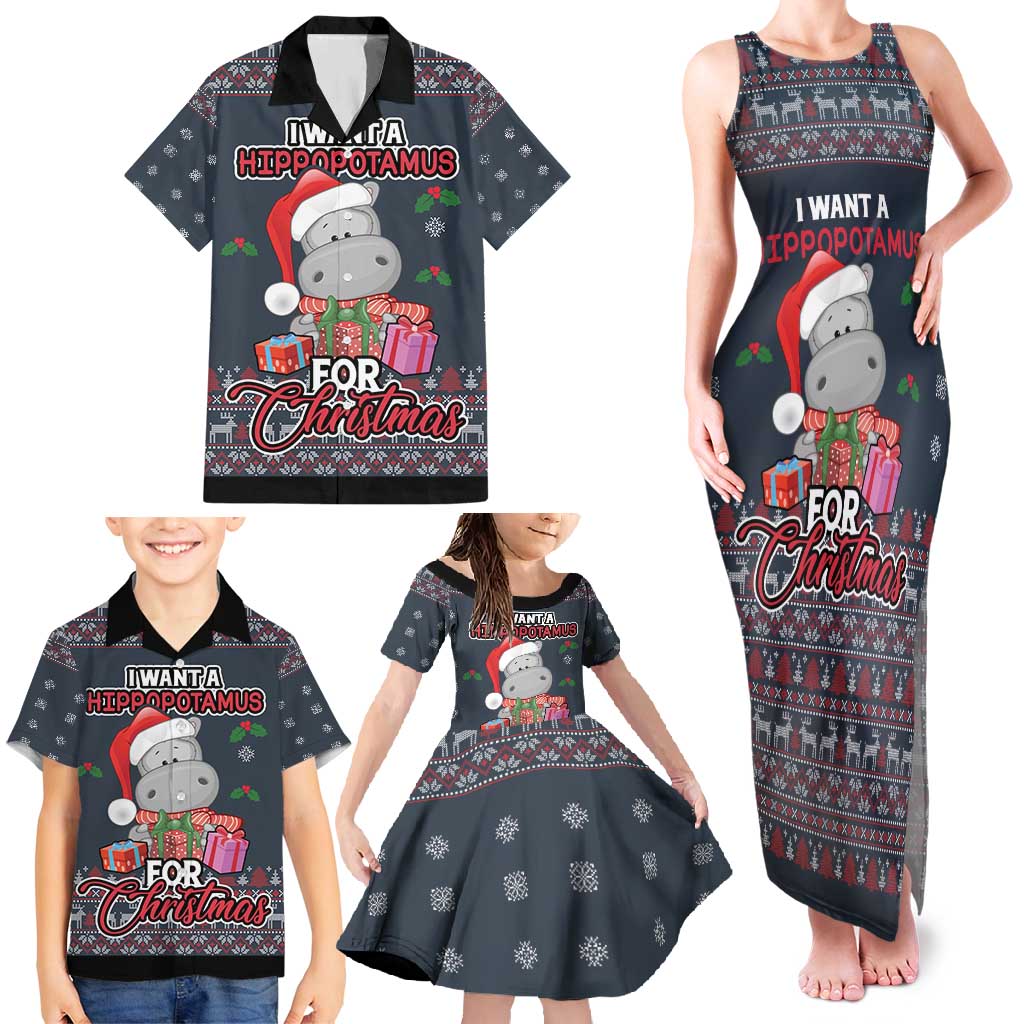 I Want A Hippopotamus Christmas Family Matching Tank Maxi Dress and Hawaiian Shirt - Wonder Print Shop