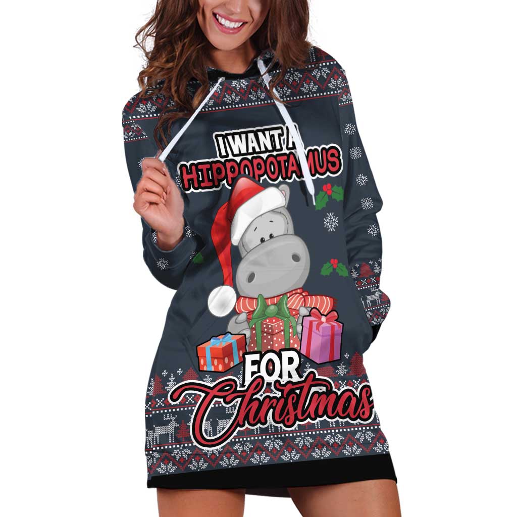 I Want A Hippopotamus Christmas Hoodie Dress - Wonder Print Shop