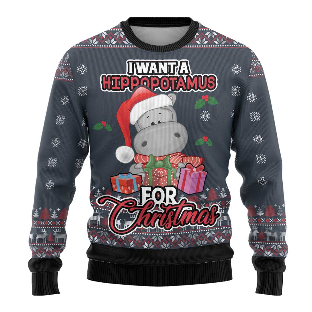 I Want A Hippopotamus Christmas Ugly Christmas Sweater - Wonder Print Shop