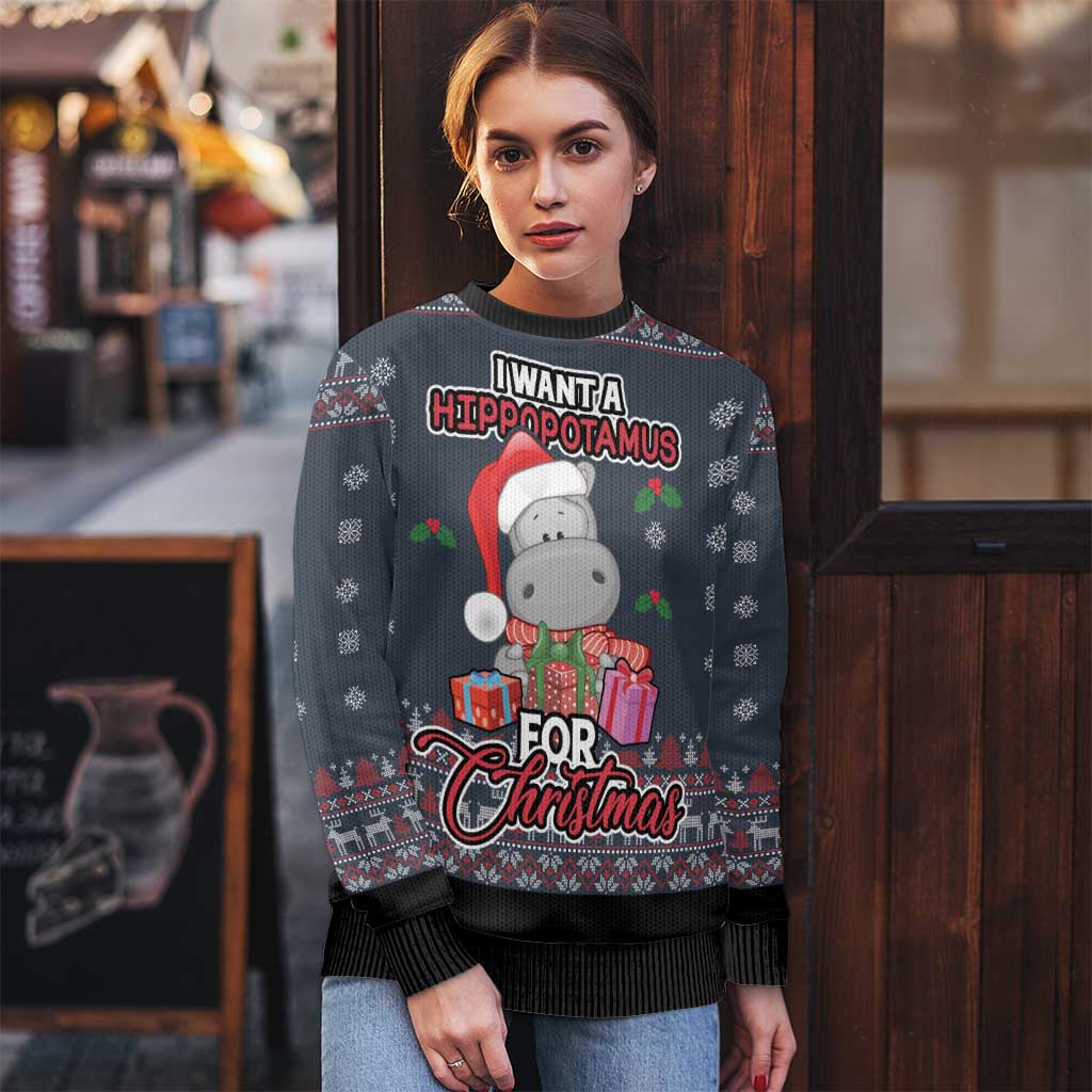 I Want A Hippopotamus Christmas Ugly Christmas Sweater - Wonder Print Shop