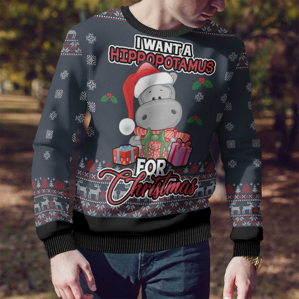 I Want A Hippopotamus Christmas Ugly Christmas Sweater - Wonder Print Shop