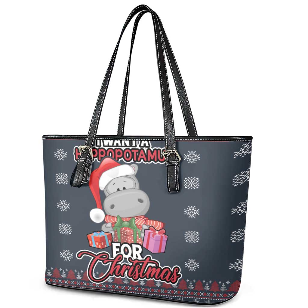 I Want A Hippopotamus Christmas Leather Tote Bag - Wonder Print Shop